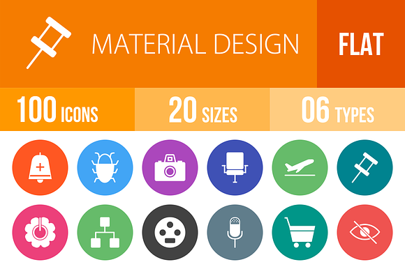 100 Material Design Flat Round Icons