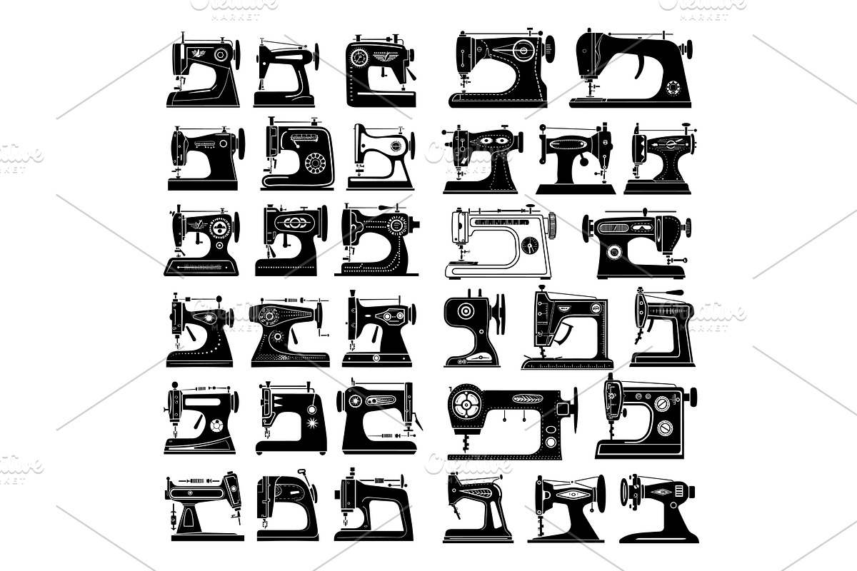 Sewing machines black flat vector, an Object Illustration by Onyx