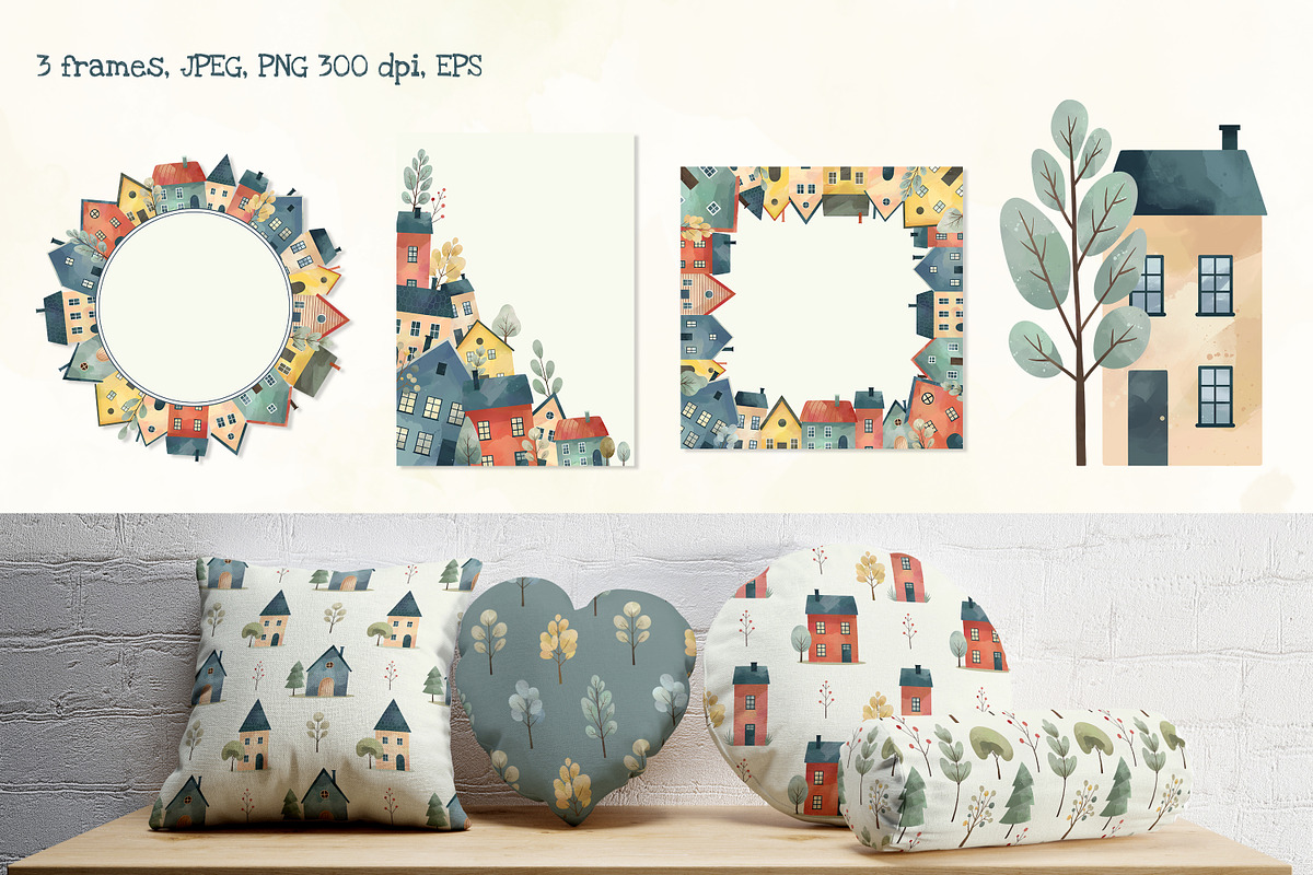 Scandi Houses Watercolor Clipart Set, an Illustration by Hanna's ArtLab (Photo 4 of 8)