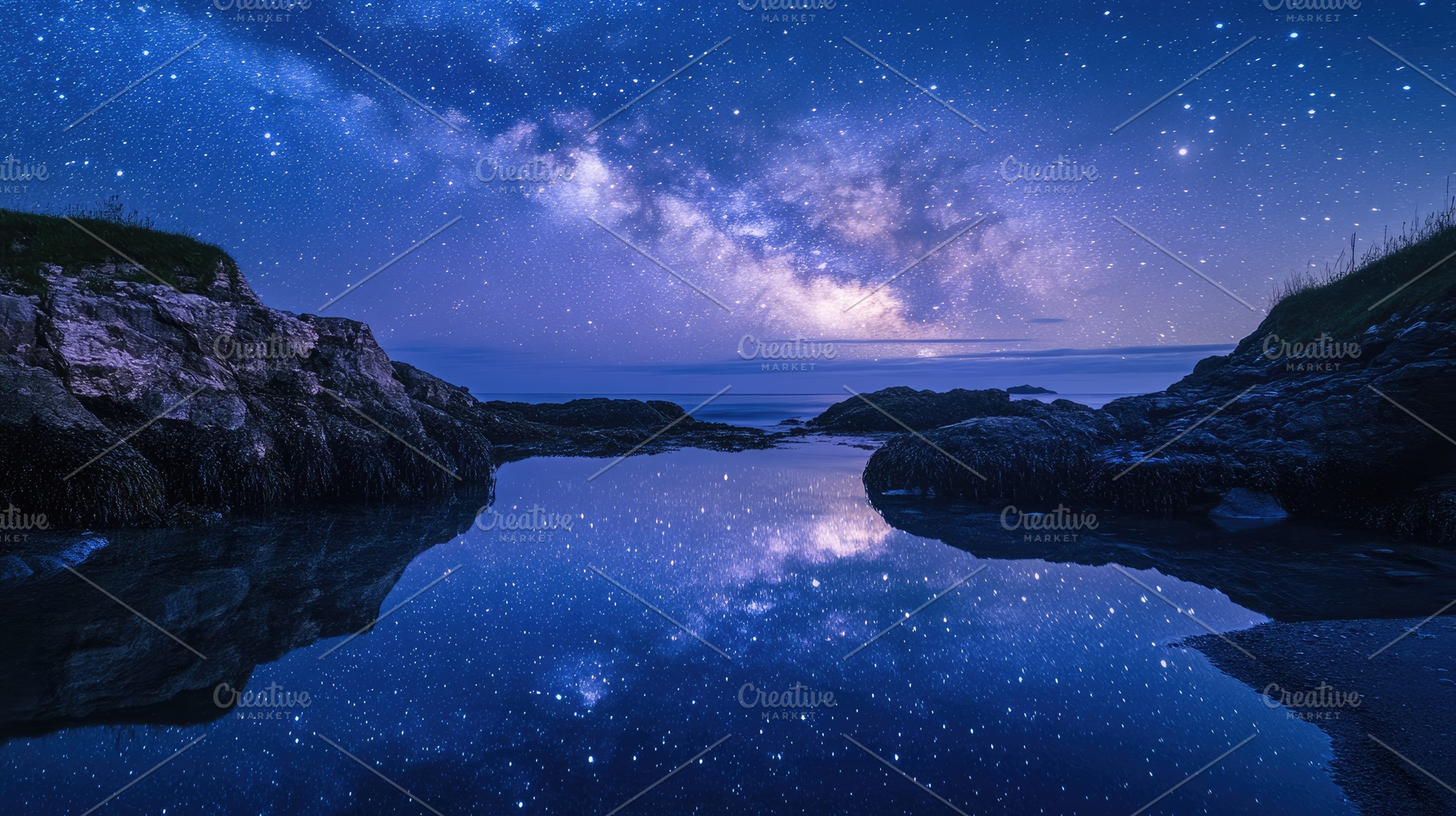 Tidal Pool under a Galaxy of Stars, a Nature Photo by Virgo Studio