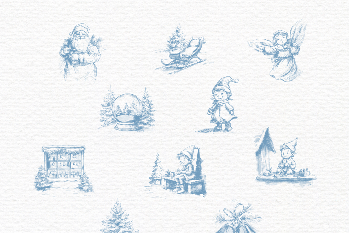 Blue toile Christmas Clipart, a Seasonal Illustration by Invite to Clipart (Photo 2 of 4)