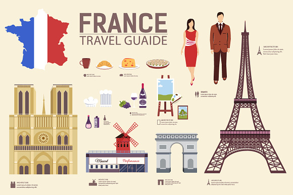 France Country Flat Vector Icons Set