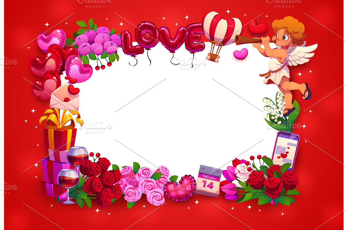 Valentine day frame with cherub, an Illustration by Vector Tradition (Photo 1 of 3)