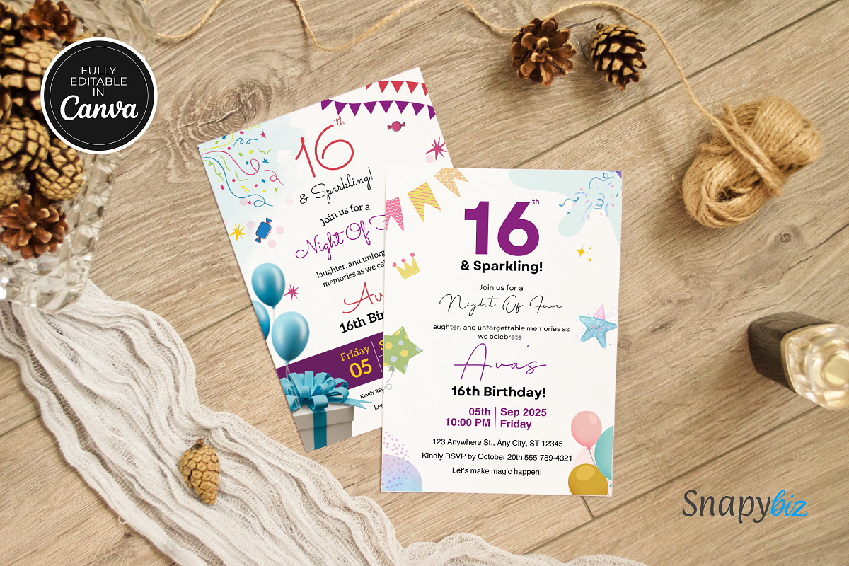 Editable 16 Birthday Invitation, an Invitation Template by Snapybiz (Photo 9 of 9)