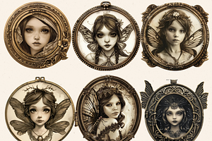 SEPIA FAIRIES IN LOCKETS CLIPART