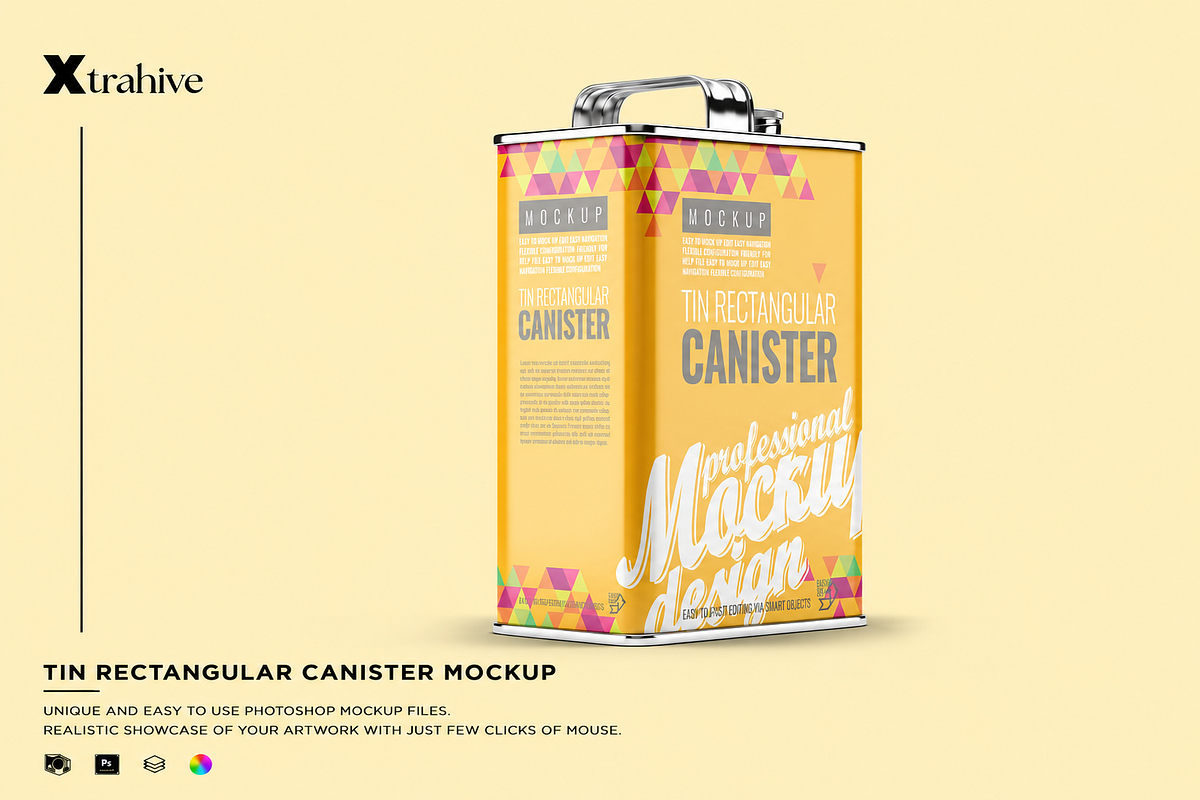 Tin Rectangular Canister Mockup, a Cups & Container Mockup by Xtrahive (Photo 1 of 2)