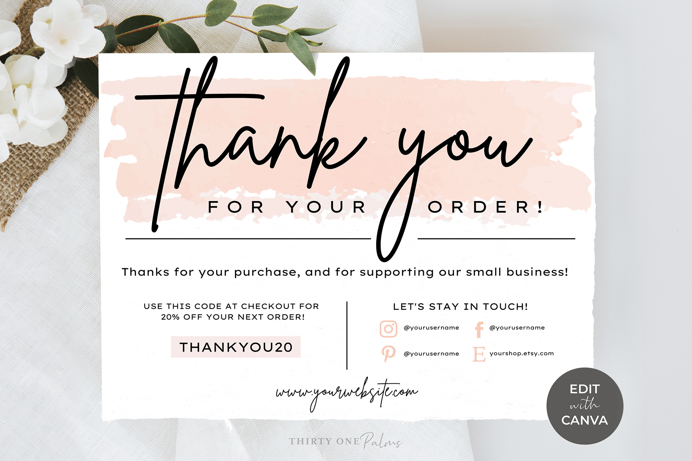 Thank You Order Card for Canva, a Card Template by Thirty One Palms Studio