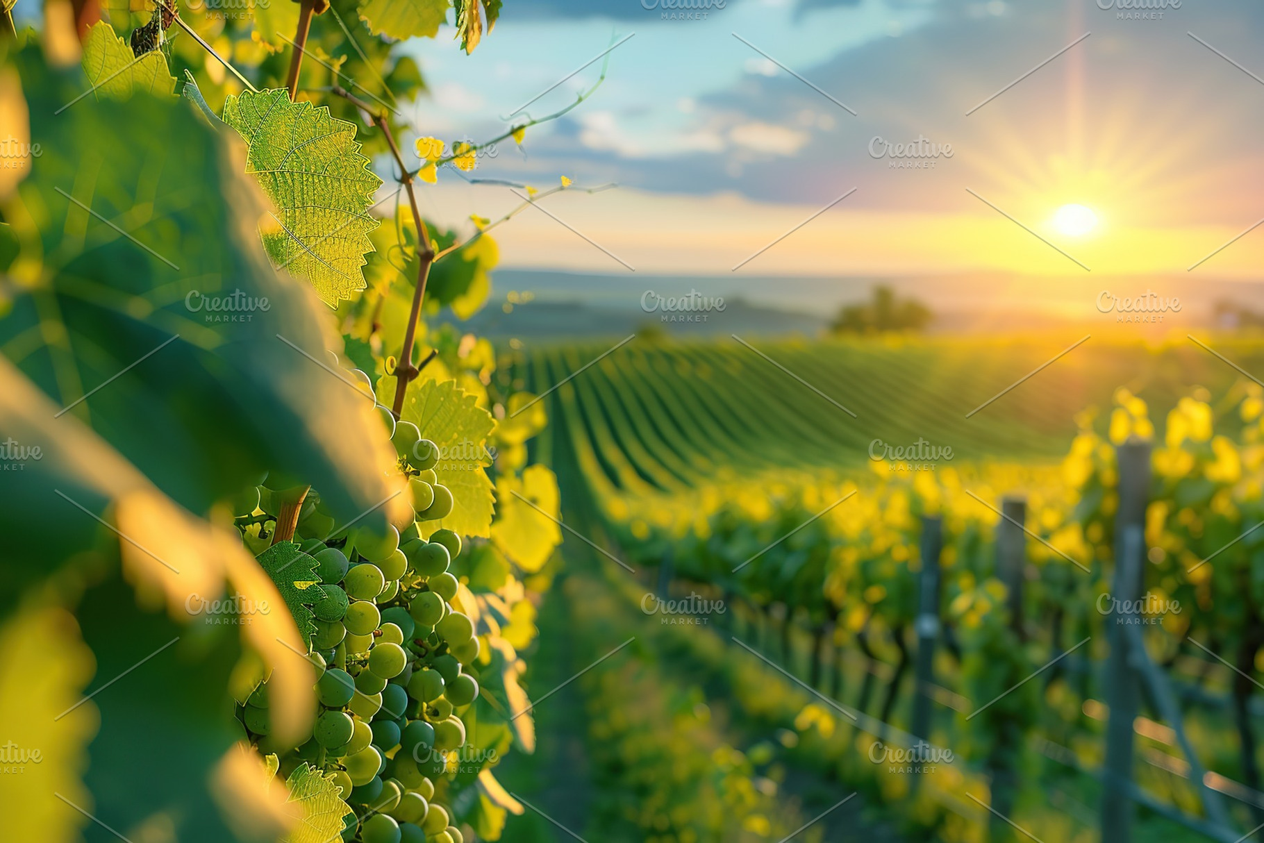 Vineyard plants on the field with sunlights, a Nature Photo by AlyaAnd