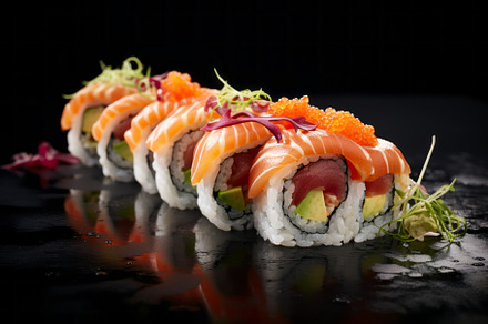 Japanese sushi on a dark background close up, a Food & Drink Photo by Natalia Klenova's Shop