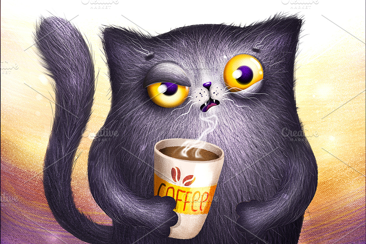 Cat with coffe cup. Morning mood, an Animal Illustration by Marysha Art (Photo 2 of 2)