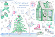 Magic winter watercolor clipart., a Seasonal Illustration by SabinaWatercolorArt (Thumbnail 1 of 7)