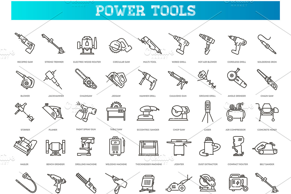 Power Tools icons set, an Outline Icon by Tettygreen (Photo 1 of 2)