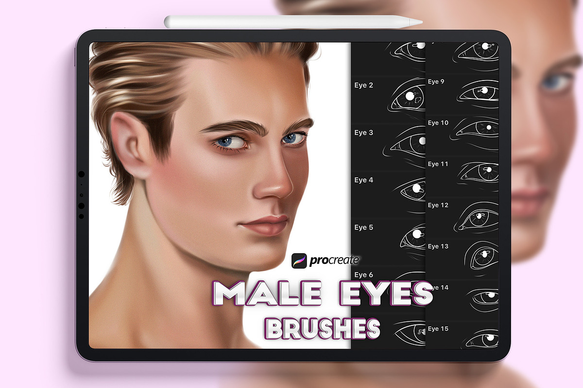 Procreate male eyes brushes, a Brush Add-On by KsTumanova (Photo 1 of 3)