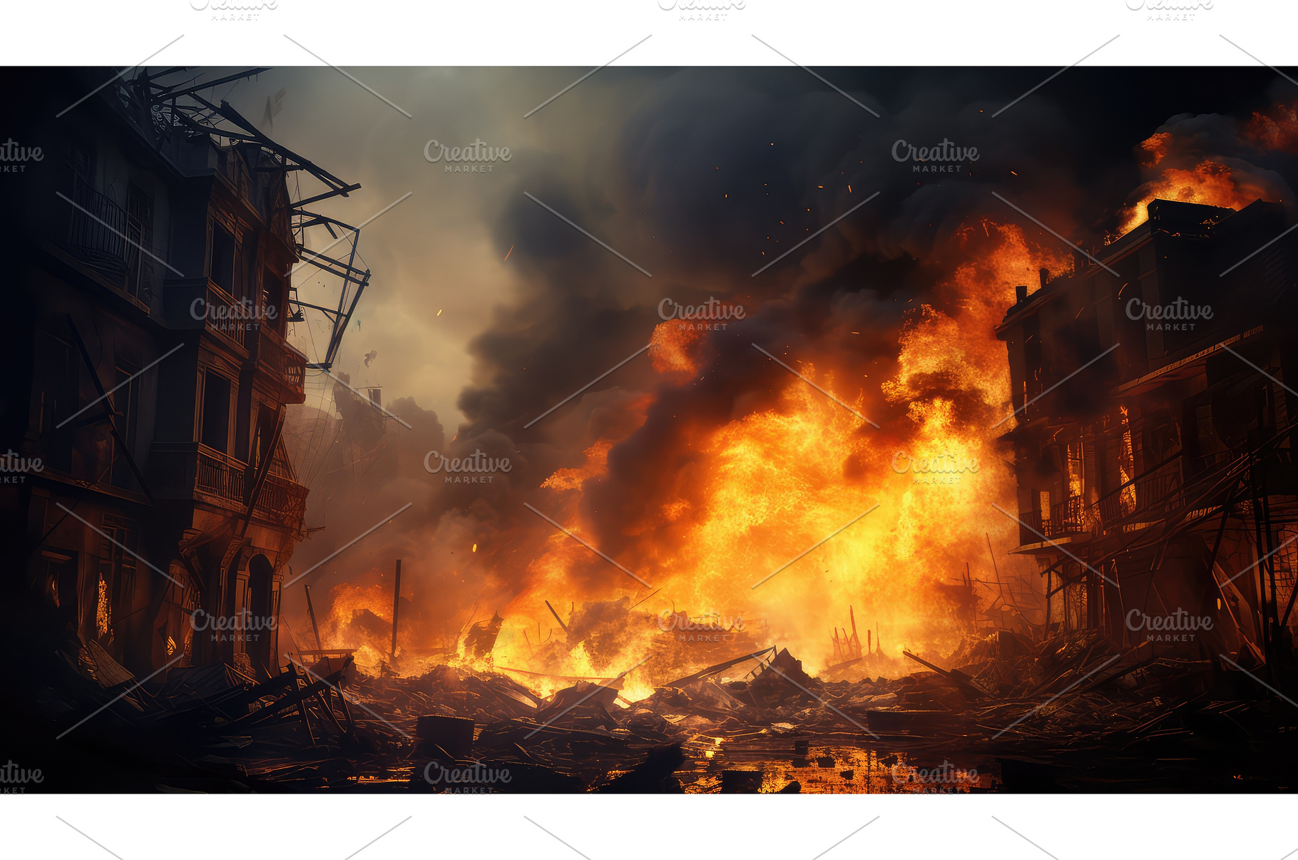 flames war fire ai generated, an Architecture Photo by pikepicture