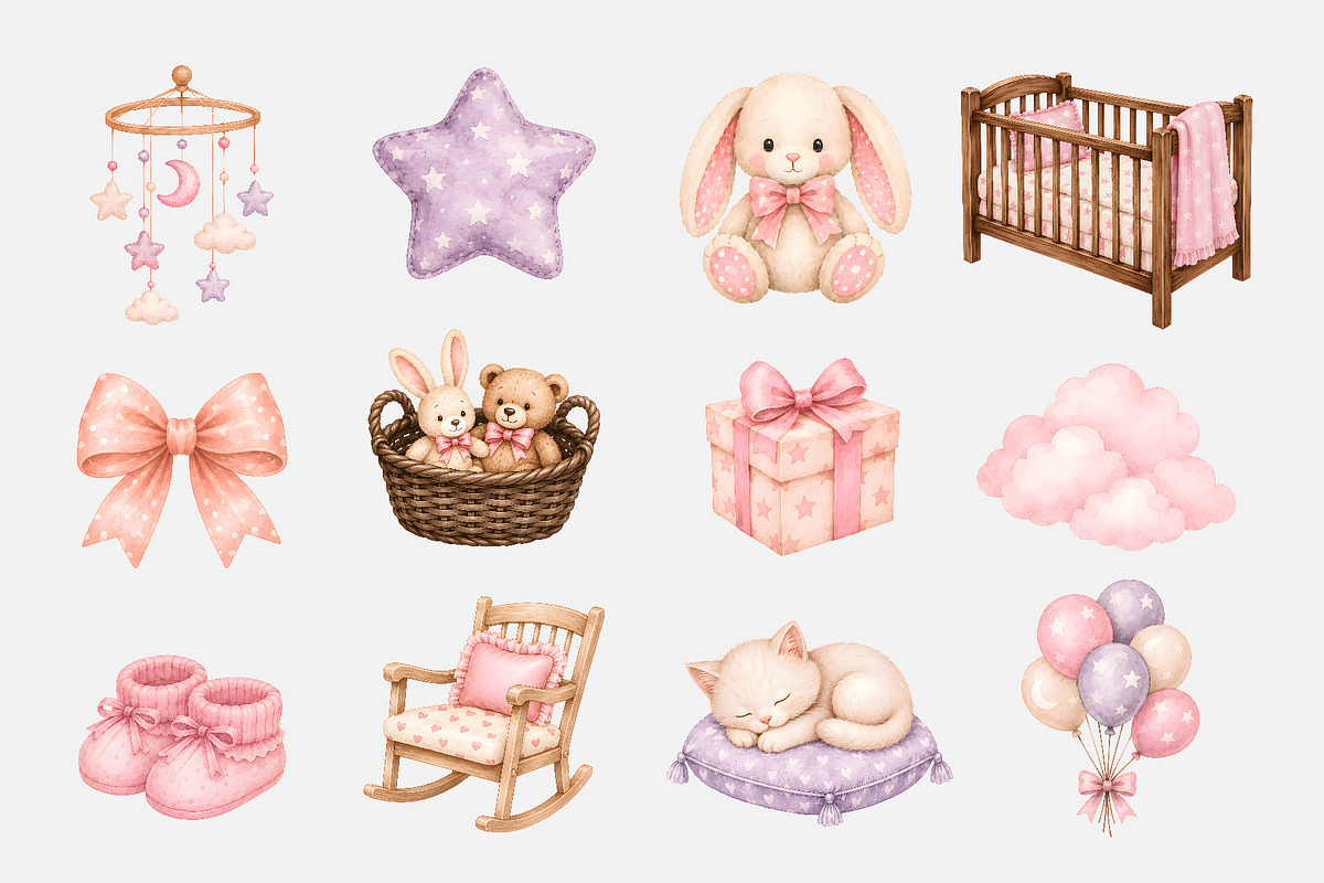 Watercolor Baby Girl Clipart (52), a Decorative Illustration by Iryna Denysova (Photo 4 of 7)