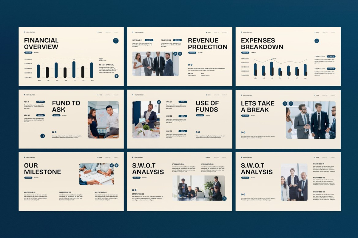 Cream Blue Investor Pitch Deck PPT, a Presentation Template by graphicook (Photo 3 of 5)