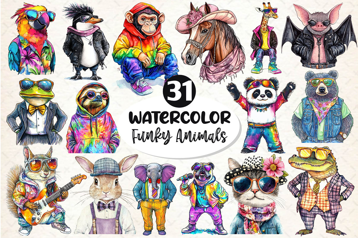 Funky Dressed-Up Animals Clipart, an Illustration by Dream Creation (Photo 1 of 6)