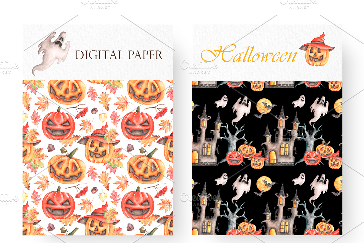 Halloween watercolor set. Pumpkins., a Seasonal Illustration by SabinaWatercolorArt (Photo 4 of 14)