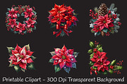 Festive Poinsettia Flower Clipart Bu, an Illustration by RobertsArt (Thumbnail 5 of 7)