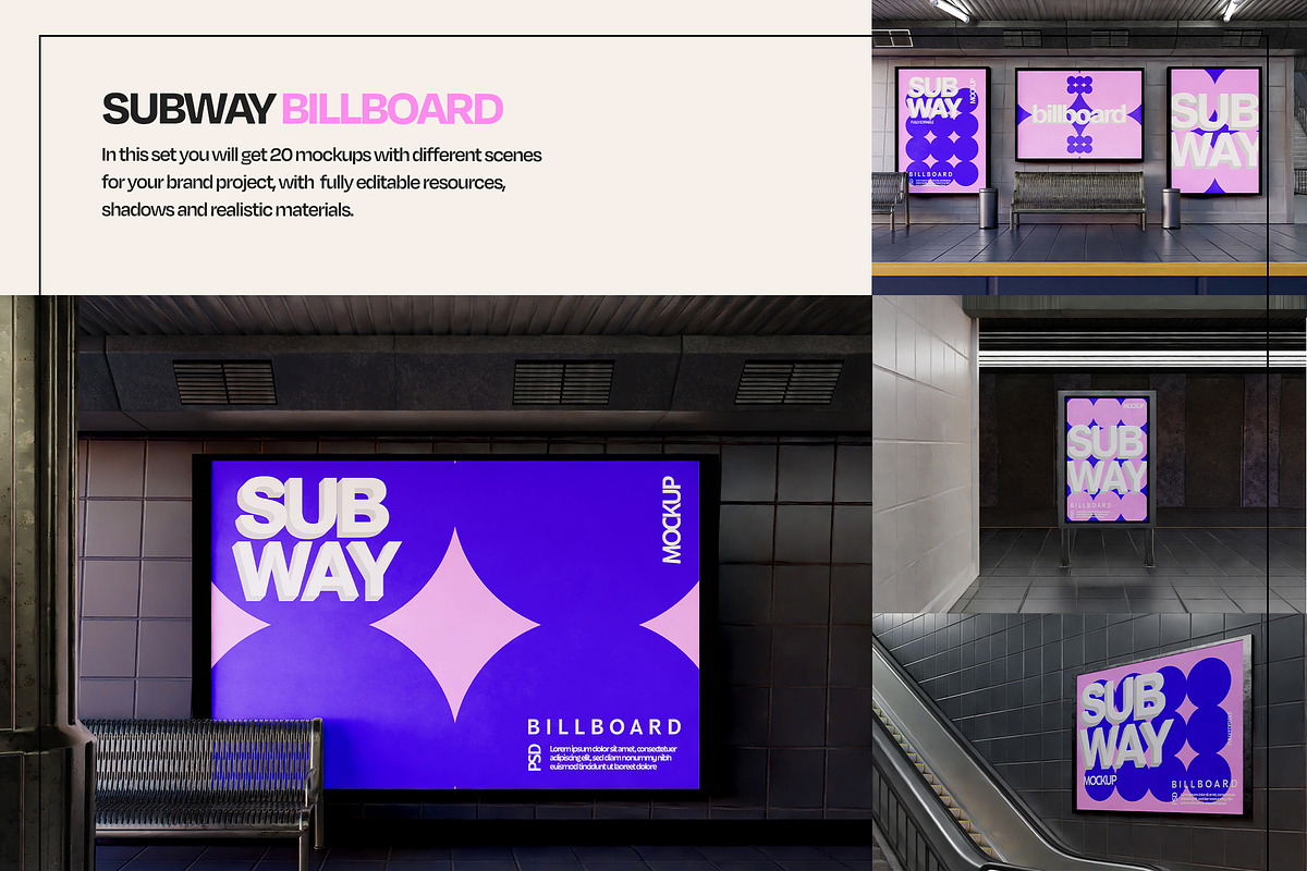 Subway Billboard Mockup Set, an Advertising Mockup by Mego-studio (Photo 3 of 7)
