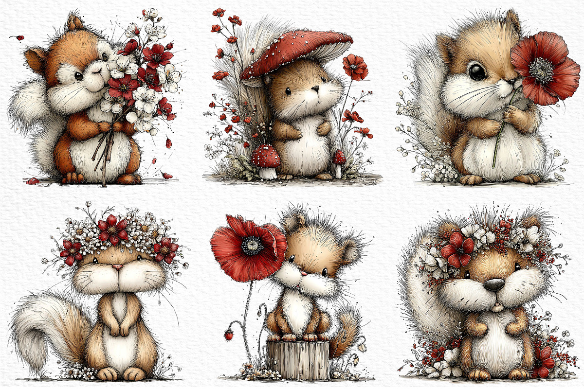 Whimsical Spring Squirrel Clipart, an Illustration by Craft Nest (Photo 4 of 11)