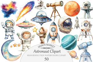 Watercolor Astronaut Clipart Set, an Illustration by Design Market