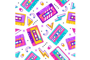Retro cassette pattern. Seamless, a Background Graphic by winwin.art