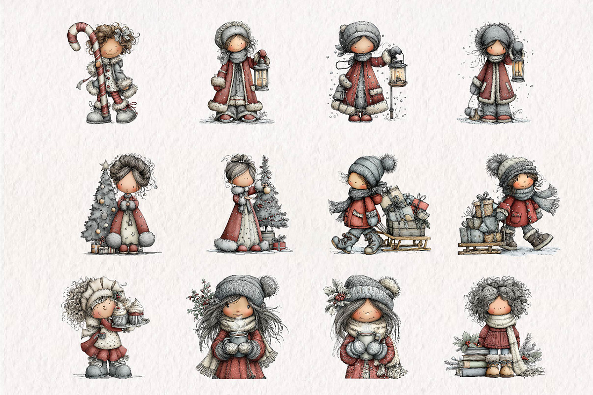 Vintage Christmas Woman PNG Clipart, a Seasonal Illustration by CreationArt (Photo 3 of 7)