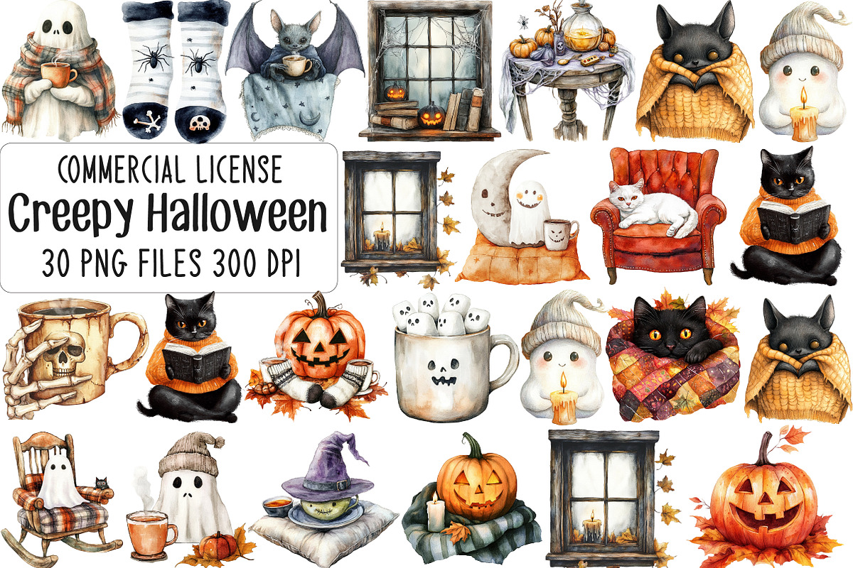 Creepy and Cozy Halloween-Clipart, an Illustration by CraftArtStudio (Photo 1 of 6)