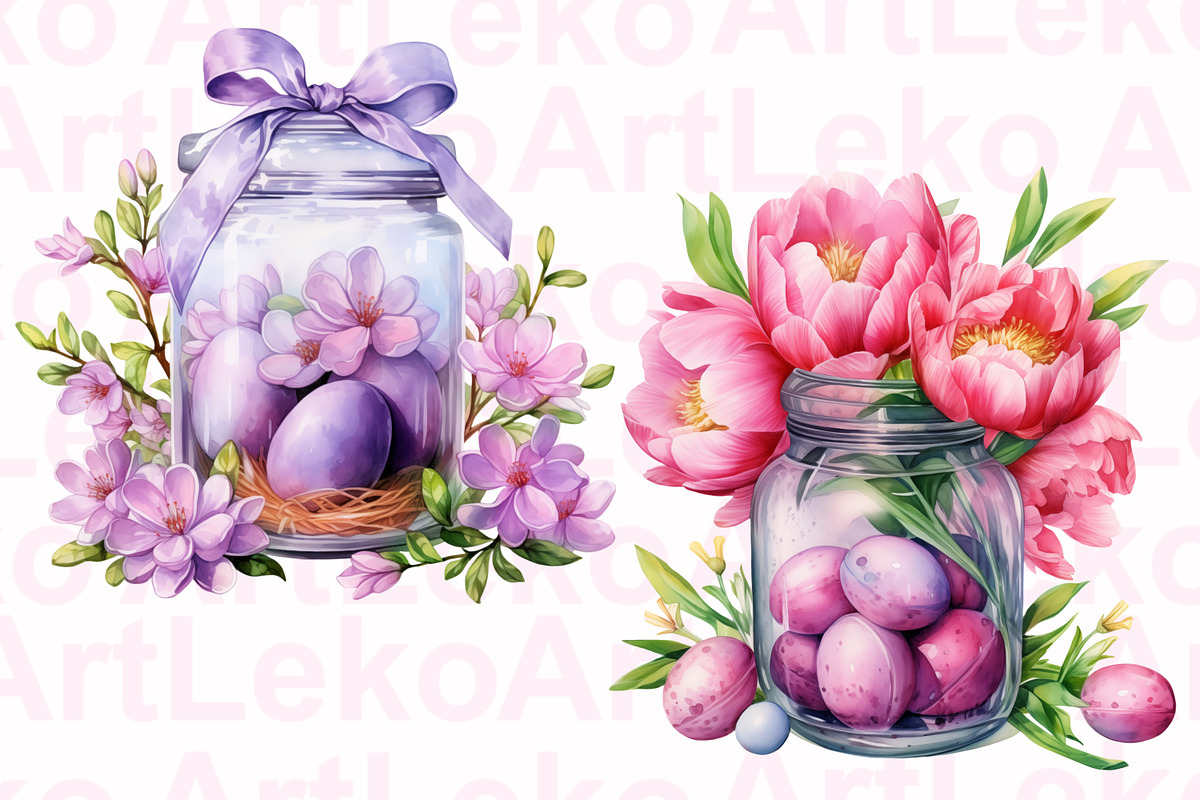 Easter Jars Watercolor Clipart, a Decorative Illustration by LekoArt (Photo 6 of 9)