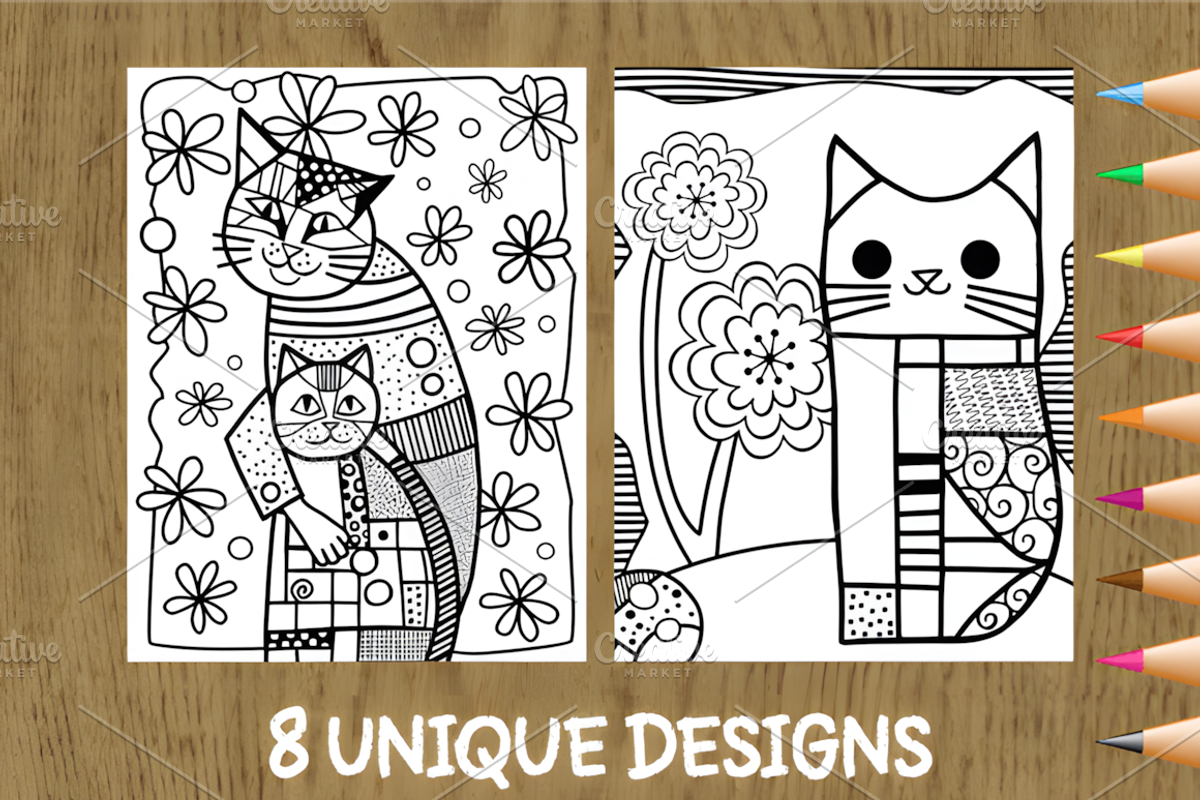 Patchwork Cat Portrait Coloring Page, an Animal Illustration by Coco Bloom (Photo 2 of 4)