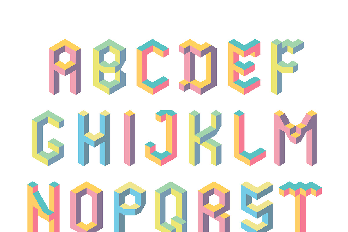 Isometric font. 3d geometry preview 2