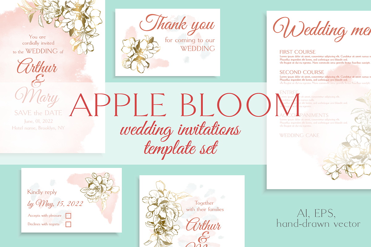 Apple bloom wedding invitations set, an Invitation Template by Doodle emporium (Photo 1 of 7)
