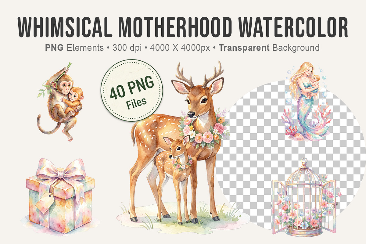 Whimsical Motherhood Watercolor PNG, an Illustration by Artnoy (Photo 1 of 8)