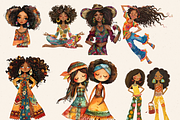 AFRO BOHO GIRLS ALL AGES CLIPART, a Person Illustration by Daring Digies (Thumbnail 2 of 10)
