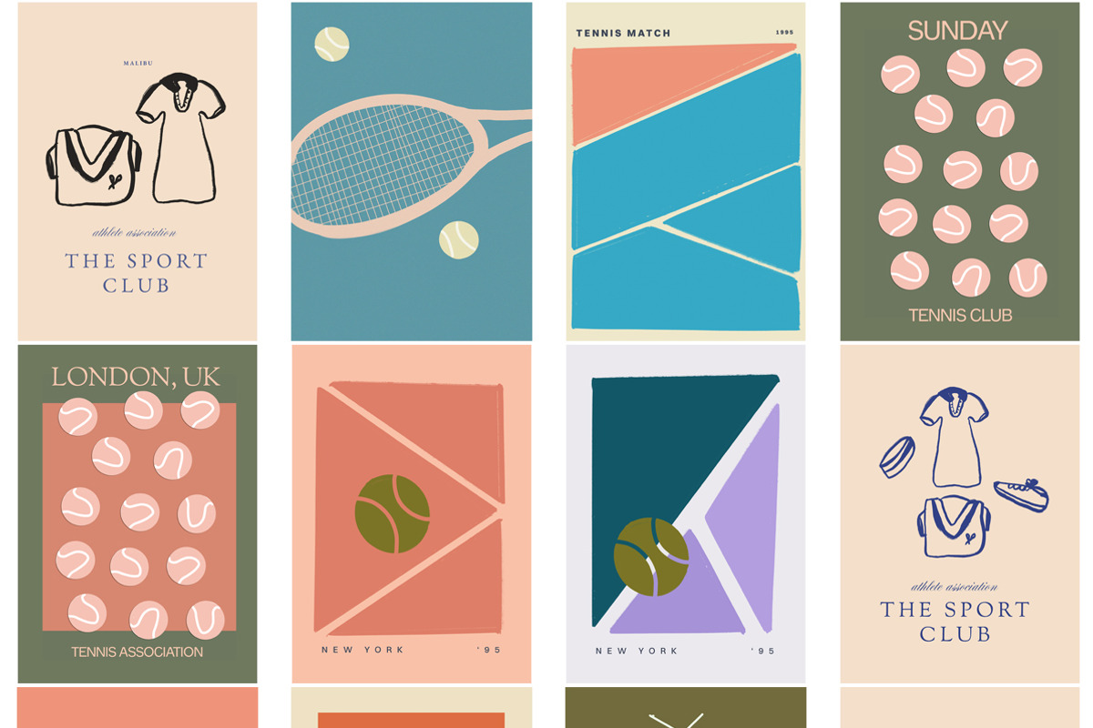 Handmade Tennis & Retro Sport Prints, a Background Graphic by Laras Wonderland (Photo 4 of 8)