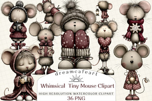 Whimsical  Tiny Mouse Clipart, an Illustration by DreamCafeArt