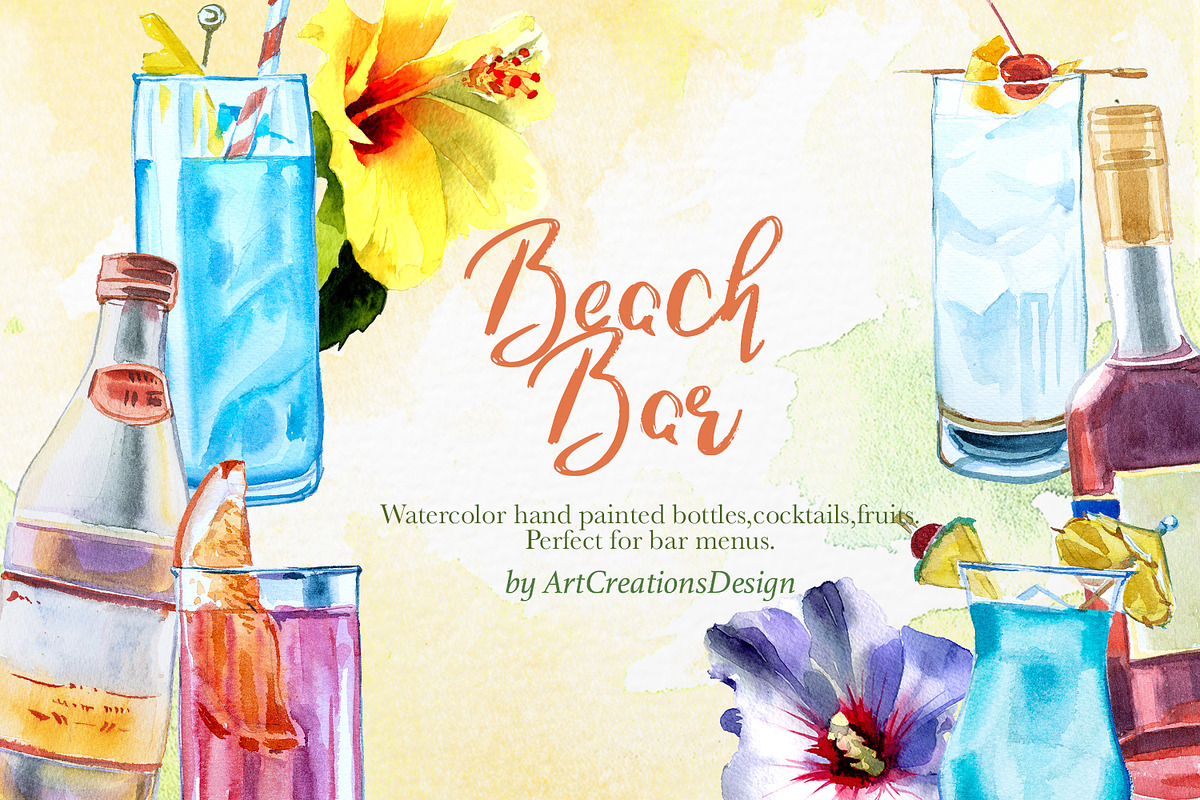 Watercolor Beach Bar Clipart, a Food Illustration by ArtCreationsDesign (Photo 7 of 8)