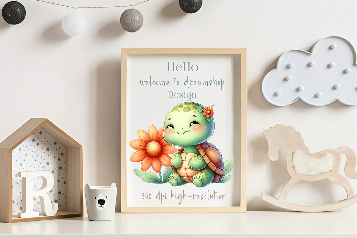 Watercolor turtle with a flower, a Work Illustration by CreationArt (Photo 4 of 6)