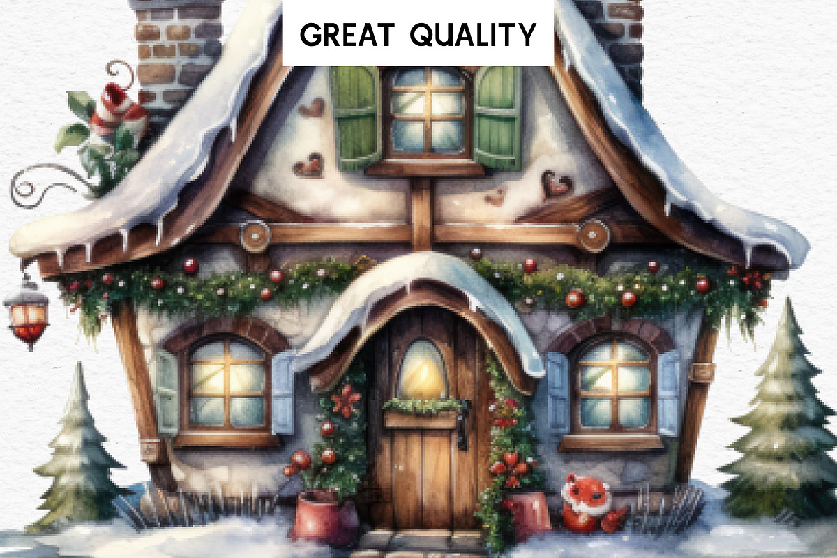 Christmas Santa House Winter Clipart, a Seasonal Illustration by Rabbit Heart (Photo 5 of 10)