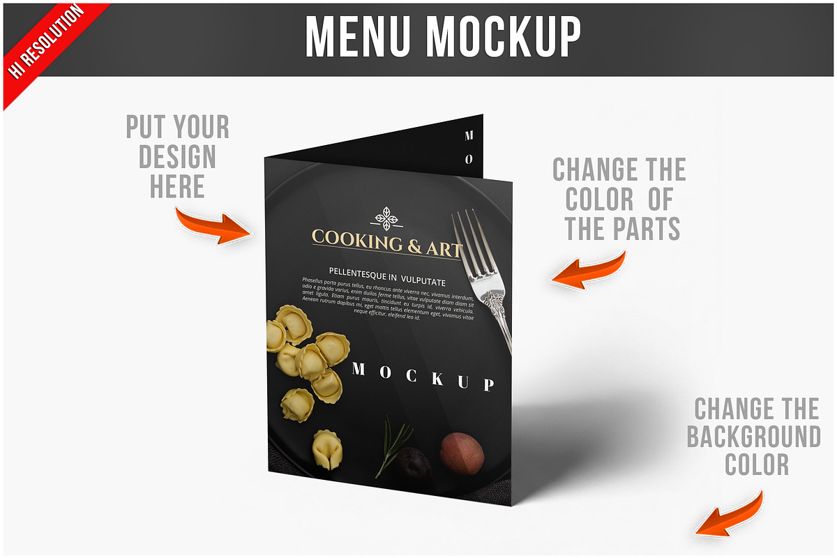 Menu Mockup PSD, a Product Mockup by Bruno's Shop (Photo 1 of 4)