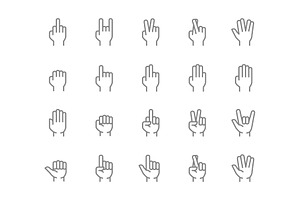 Set Of Hand Gestures Line Icon.