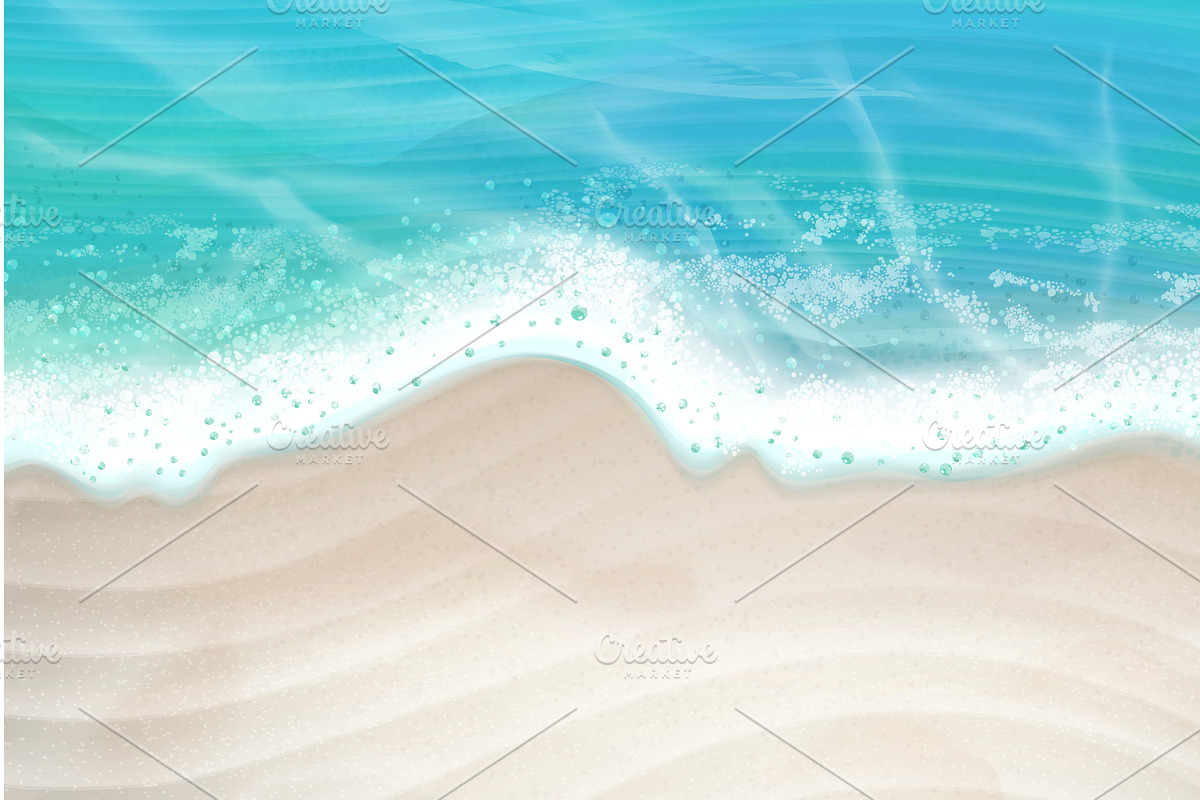 Realistic white beach. Ocean wave, an Illustration by Stock-Smart-Start