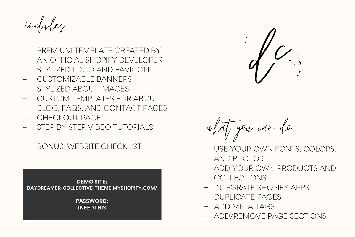 Shopify Template | Daydreamer Co, a Templates & Theme by Easy Website Themes (Photo 9 of 9)