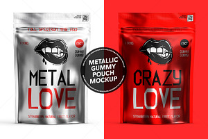 Metallic Gummy Pouch Bag Mockup PSD