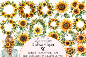Watercolor Sunflower Clipart