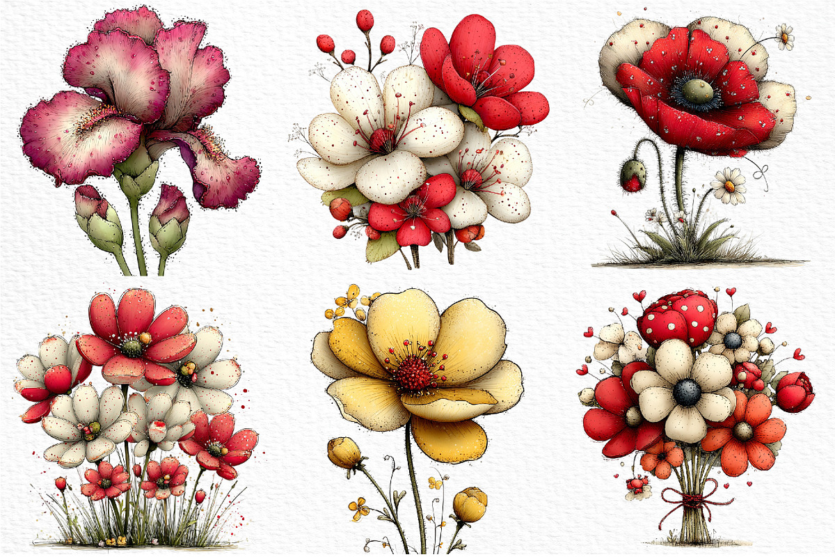 Whimsical Spring Flower Clipart, an Illustration by Craft Nest (Photo 4 of 11)