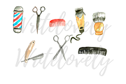 Watercolor barber shop clipart, an Illustration by Writelovely (Thumbnail 2 of 2)