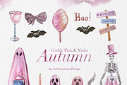 Gothic Pink&Violet Autumn Clipart, a Seasonal Illustration by ArtCreationsDesign (Thumbnail 9 of 13)