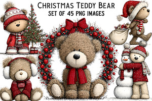 Christmas Teddy Bear Clipart, an Illustration by Craft Nest